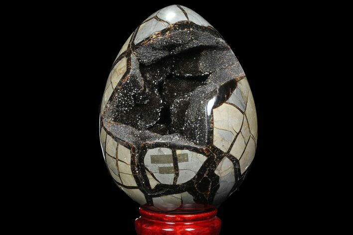 Septarian Dragon Egg Geode - Black Crystals #98865